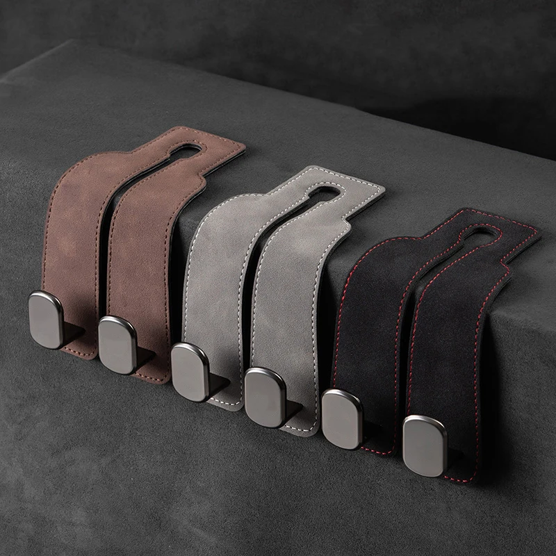 Suede Upgraded 2 in 1 Suede Car Back Seat Headrest Hooks Double Headrest Purse Hooks for Handbags Purse