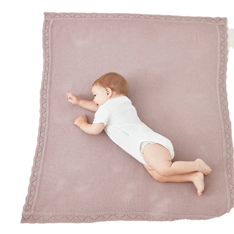 
Wholesale soft plain premium 100% cotton cable knitted baby blanket for boys and girls 