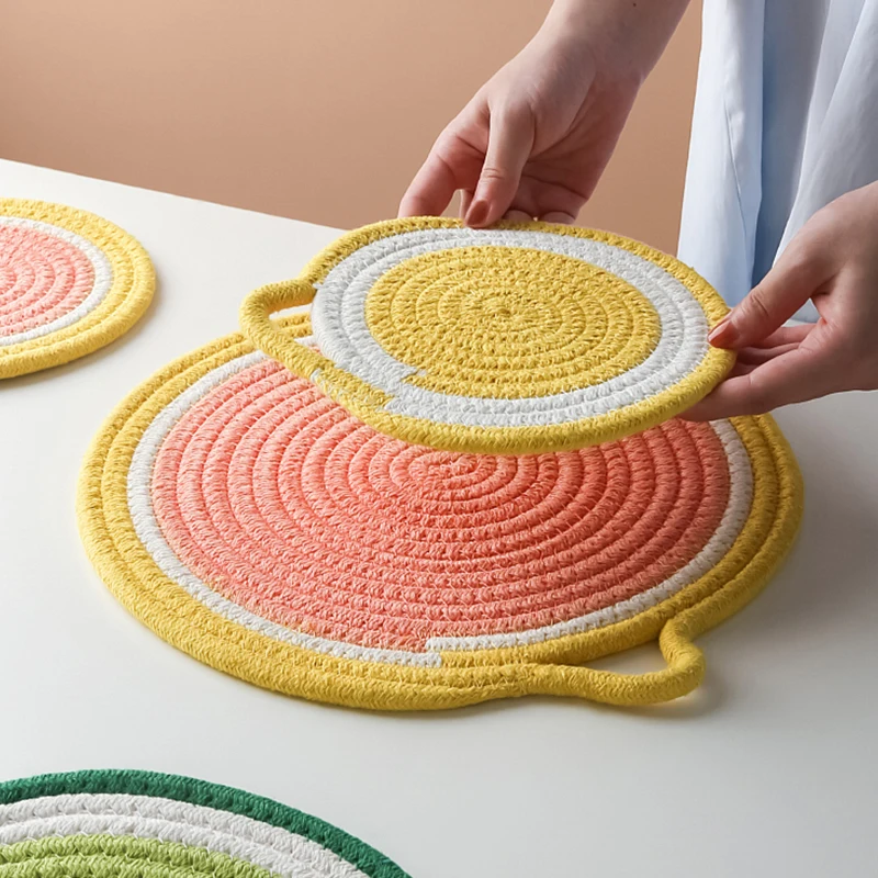cotton place mats for kitchen table round logo customized place mats table mat dinner pad anti-slip heat resistant home decor
