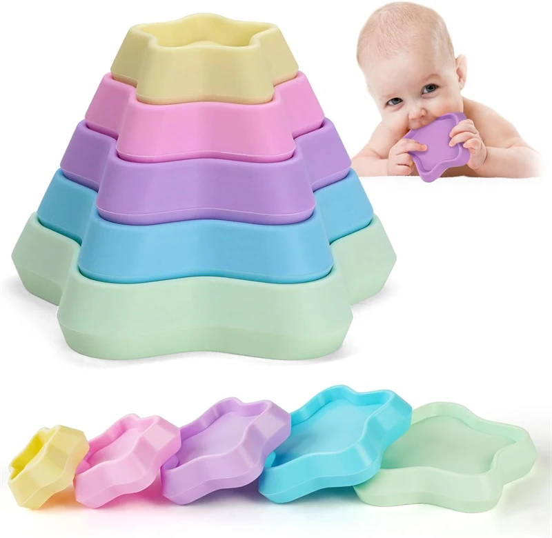 Экологичный детский силиконовый штабелирующий конструктор