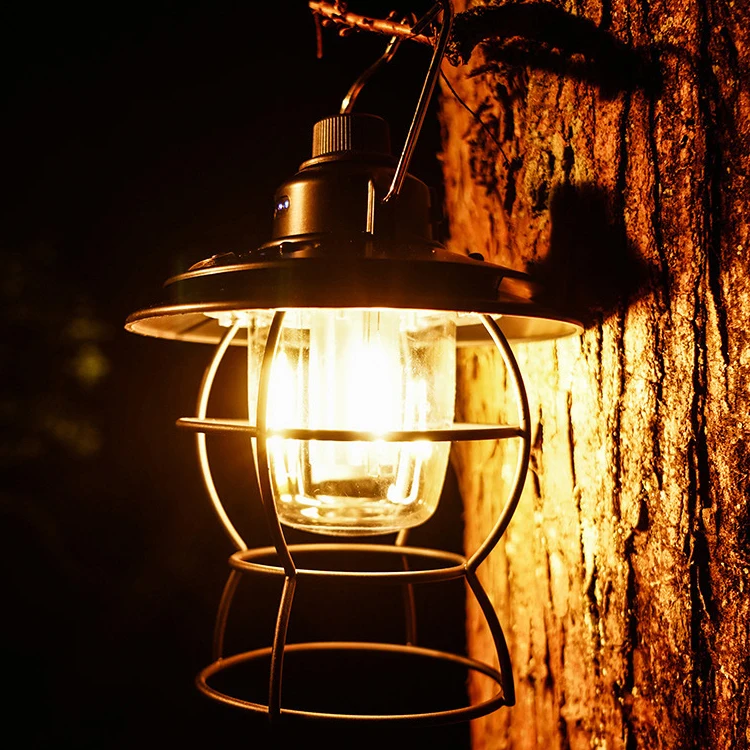 MU Portable Outdoor Camp Hanging Nightlight Retro Kerosene Lamp Flame Light LED Rechargeable Camping Lantern