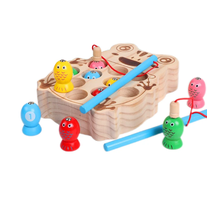 Wholesale Montessori Wooden Magnetic Frog Fishing Game Magnetic Alphabet Ordering Color Magnetic Fishing Game