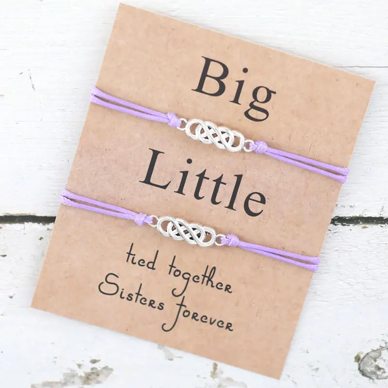 LWD60149 Friendship Sisters Gift Make a Wish Jewelry Silver Twined Infinite Love Big Little Sister Charm Bracelet Girls