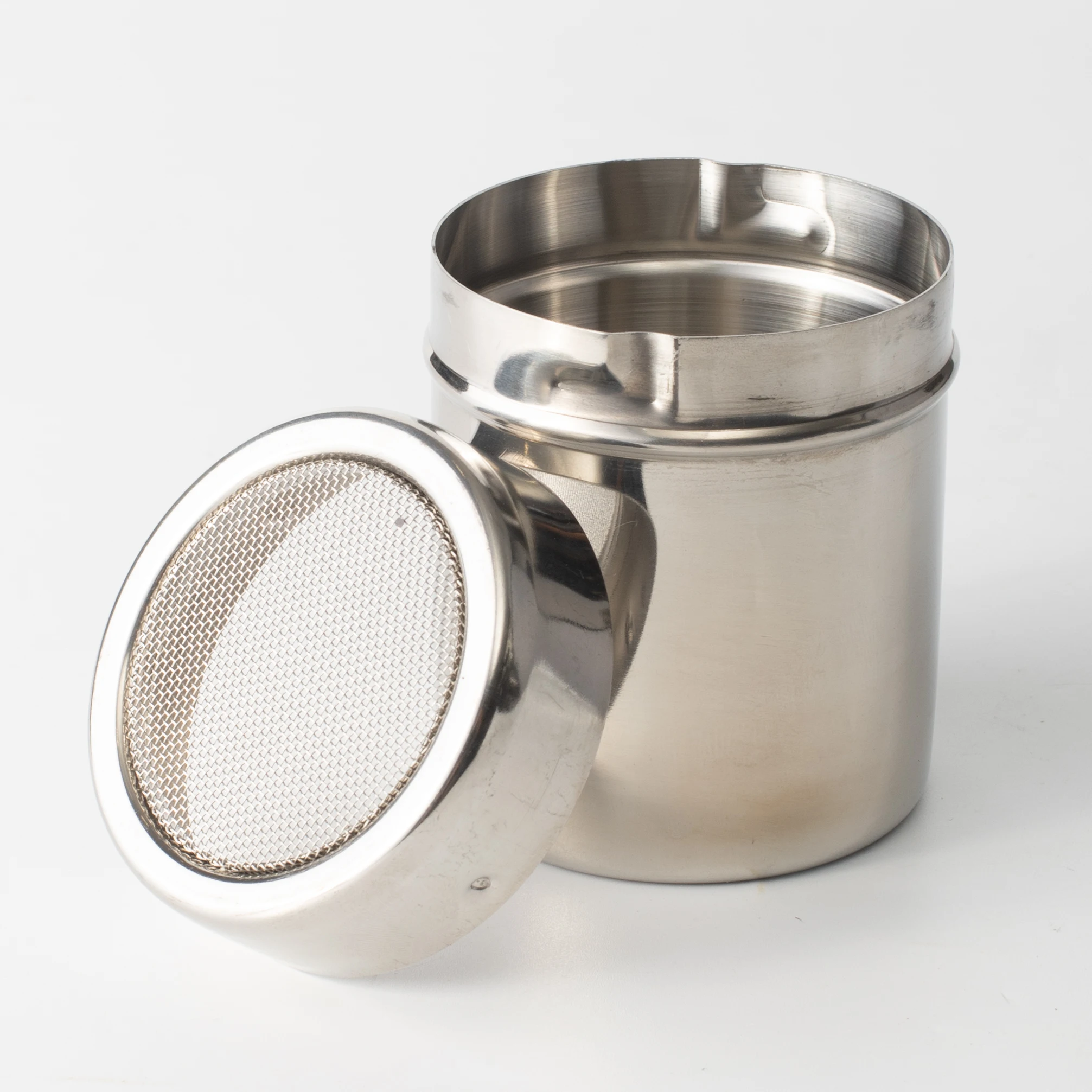 304 Stainless Steel Powder Sugar Fine Mesh Shaker With Lid for Coffee Cappuccino Latte