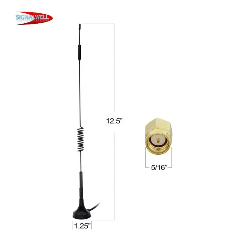 GSM Omni Directional Spring Antenna with SMA Male Connector 3 ft Cable and Magnetic Base 3G 4G LTE Bands 12 dBi