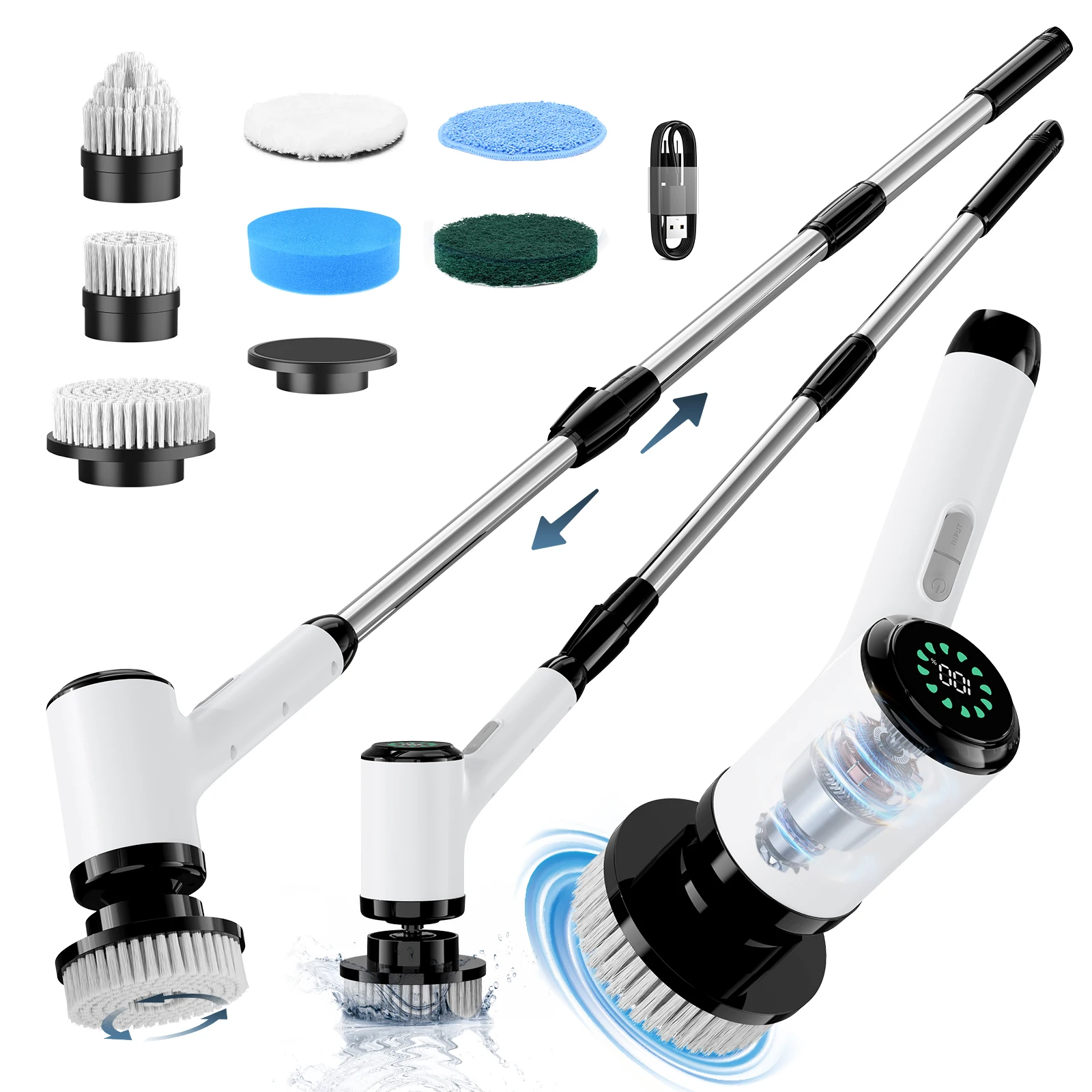 Wholesale A13Electric Spin Scrubber Scrub Cleaning Brush Chargeable Cordless Power With Scrubber Extension Handle Adaptive Brush