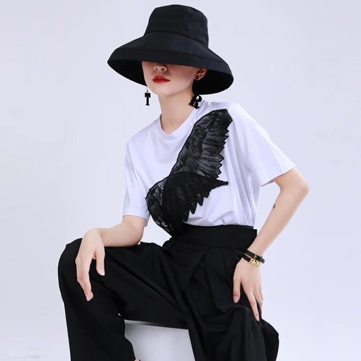 Individual design blouse angel wings embroidered applique T-shirt female