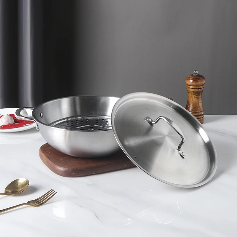 Korean style customized cookware cooker pot stainless steel stir fry pans steamer frying cooking woks pan in guangdong