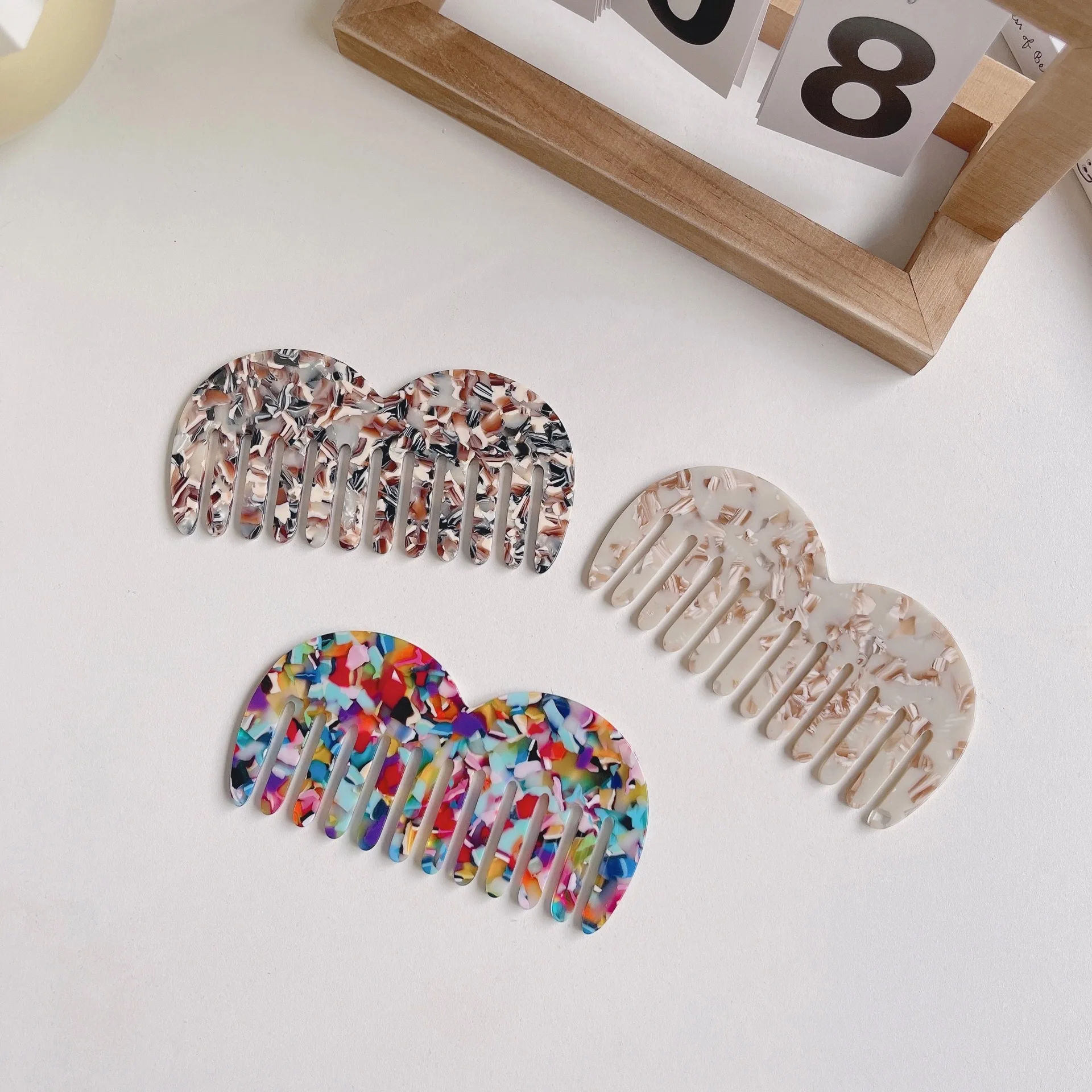 Lanson Hot selling retro fashion hair combs marble pattern wide toothed acetate hair combs anti-static women comb hair