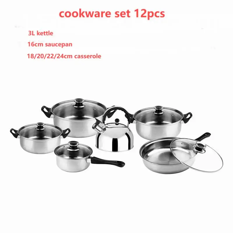 Luxury Eco-Friendly Stainless Steel Cookware Set Non-Stick Kitchen Cooking Pots Pans Ceramic Iron Featuring Metal Glass Home Use