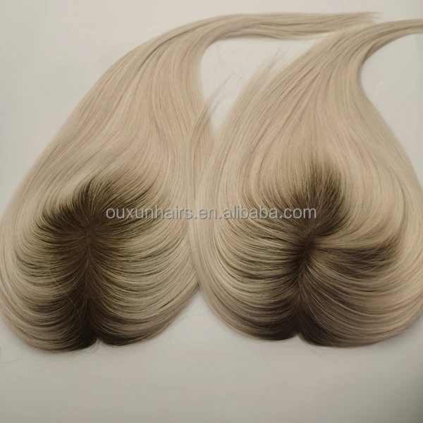 stock warm blonde  root color fine mono base with npu  100% real virgin human for thin hair woman  wholesale