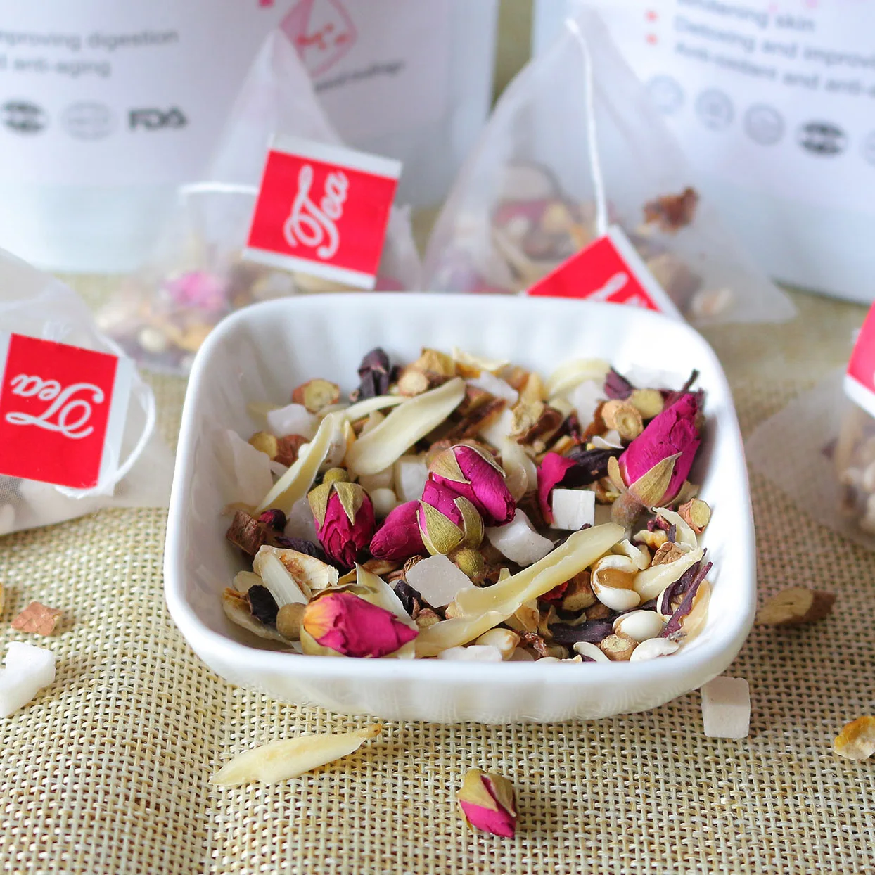 Winstown 7 day beauty tea Pyramid bag private label skin whitening glow tea natural herbal anti aging lightening tea