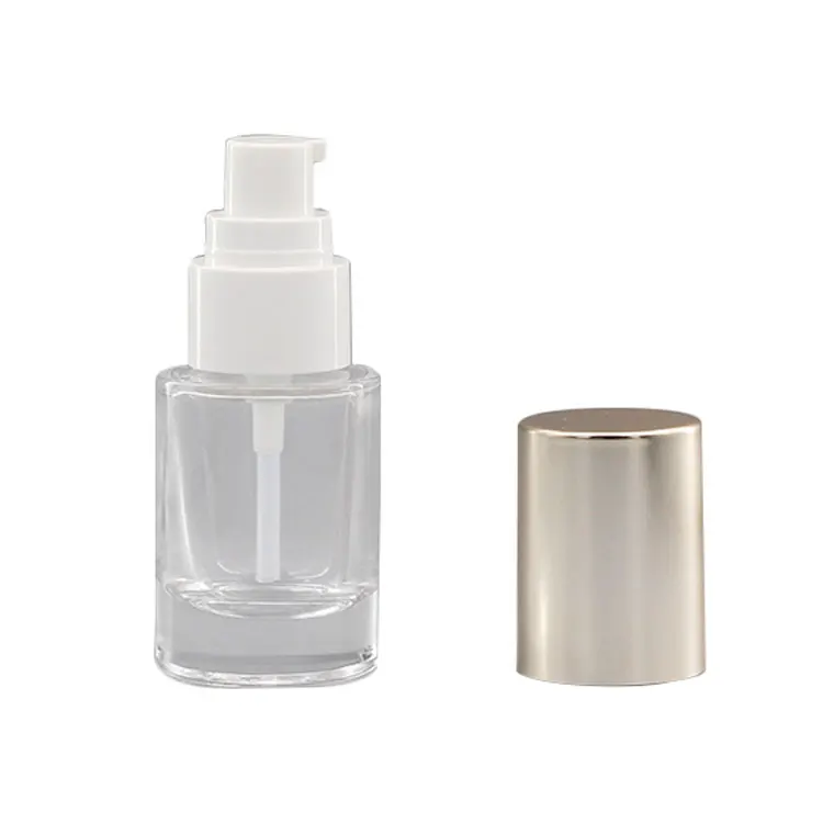 
Low Price Guaranteed Quality Customizable Glass Pump 30Ml White Gold Lid High End Serum Bottle 