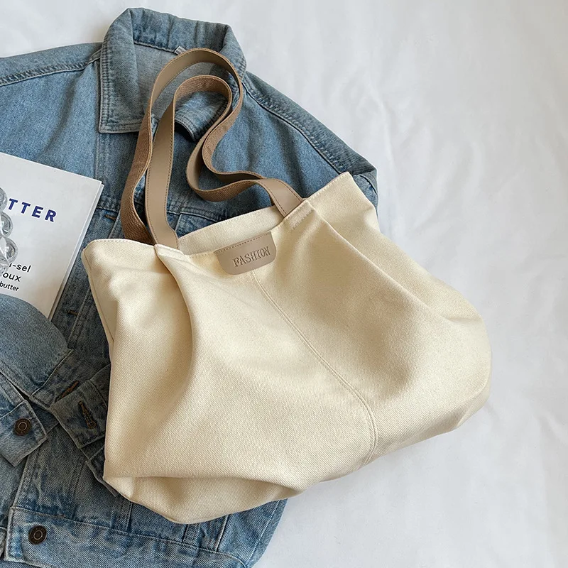 Large Capacity Canvas Tote Handbag Unisex Reusable Zipper Underarm Bags Canvas Shopping Tote Bags