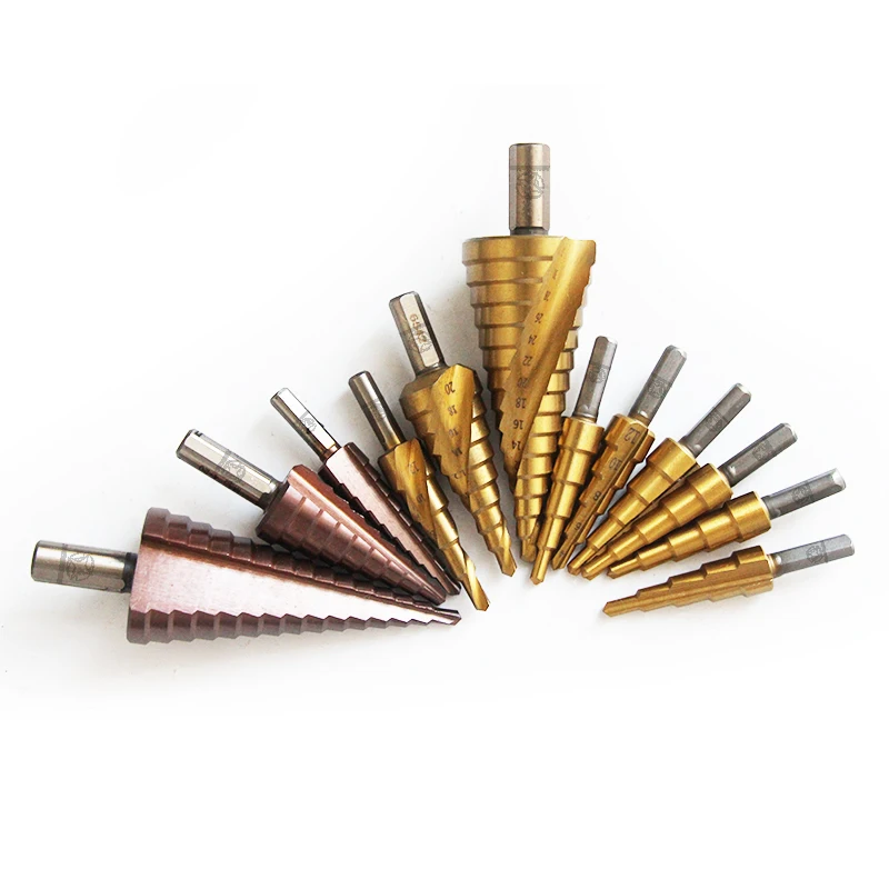 High Hardness Reaming Conical Tungsten Stainless Steel Metal Wood Drilling Titanium Coated Hss Step Drill Bit Set