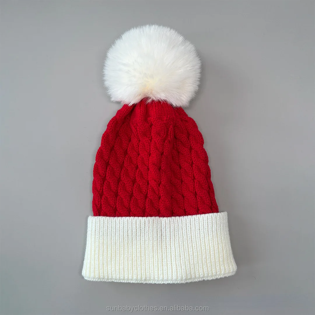 Ready to Ship New Arrivals Green Red Christmas Knitting Hat Family Matching Mommy and Me Holiday Cap
