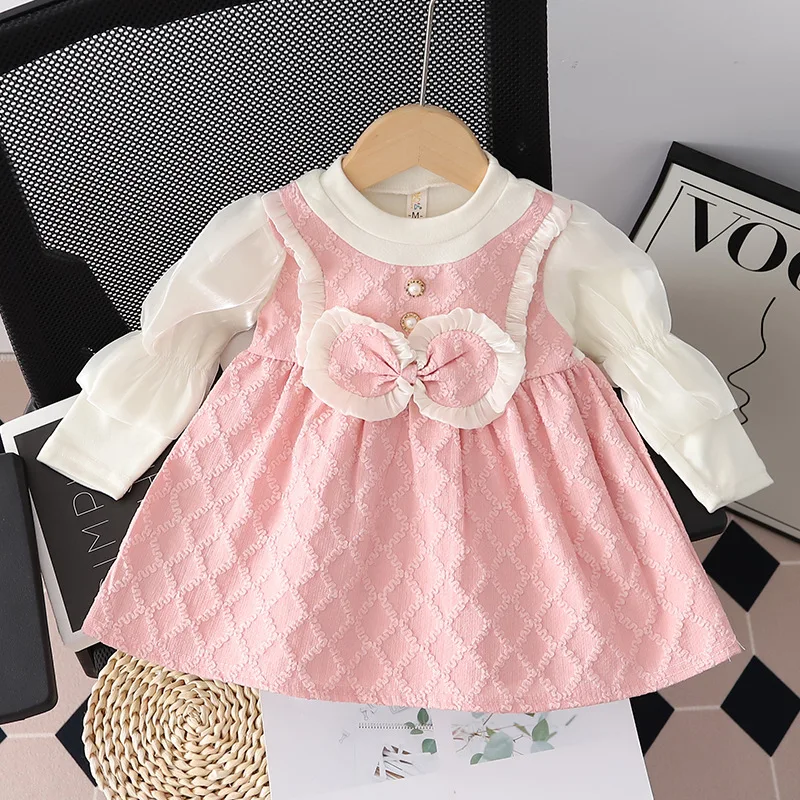 22214 Spring Autumn New Designs 0-24m Kids Frocks Designs Baby Girl Long Sleeve Dresses
