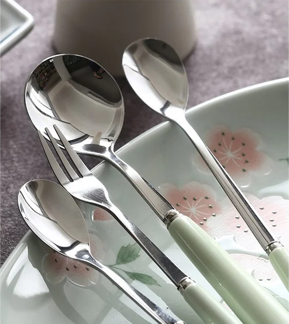 Набор столовых приборов из нержавеющей стали, базовые ложки и вилки с керамической ручкой, фарфор, меламин, столовая посуда