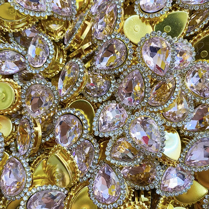 JC Crystal Wholesale Sew on Flat Back Crystal Fancy Stone Metal Claw Glass Stone Cup Garment Crystal Stones