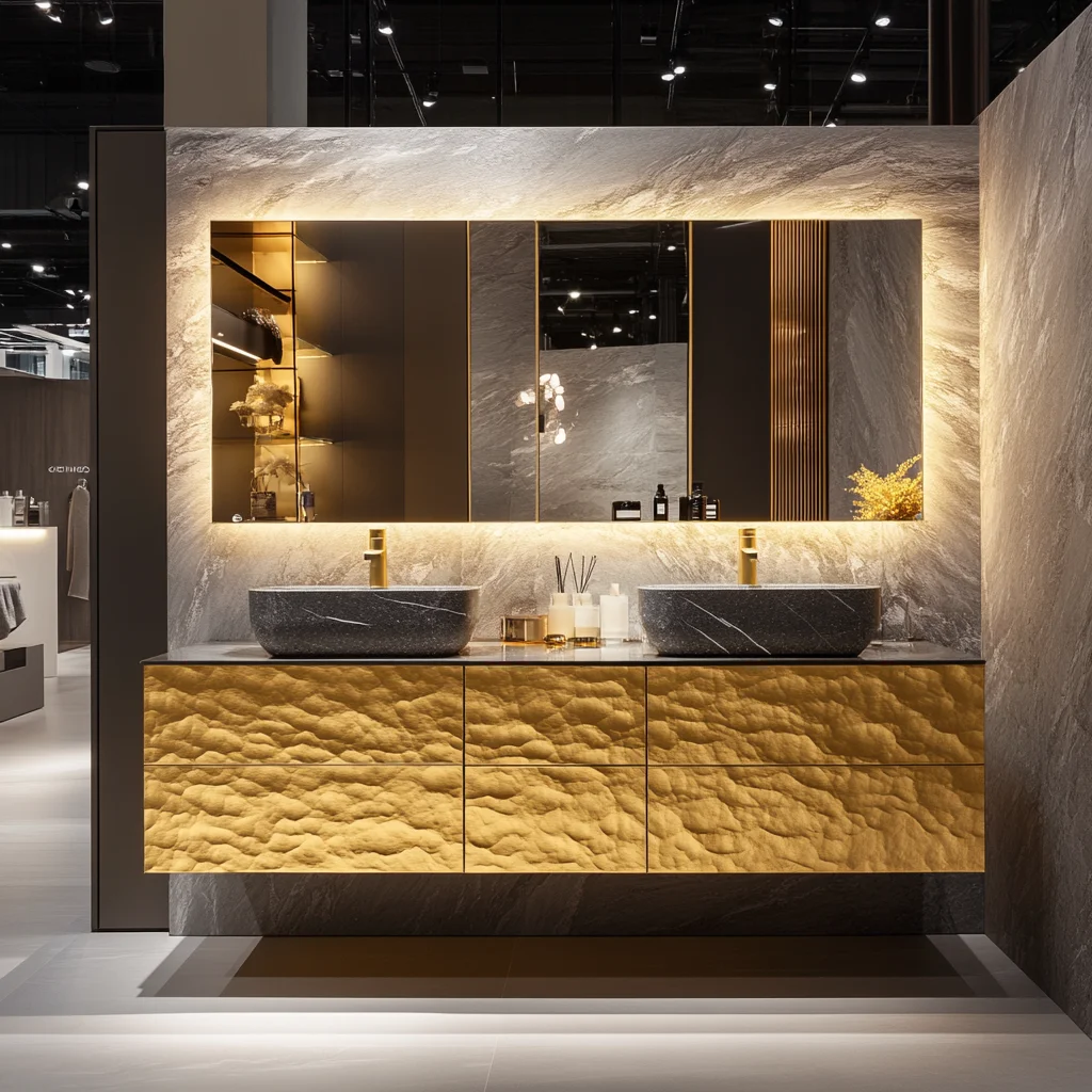 Luxury Modern Bathroom Vanity Furniture Set Gold Double Sink Bathroom Vanity Cabinet