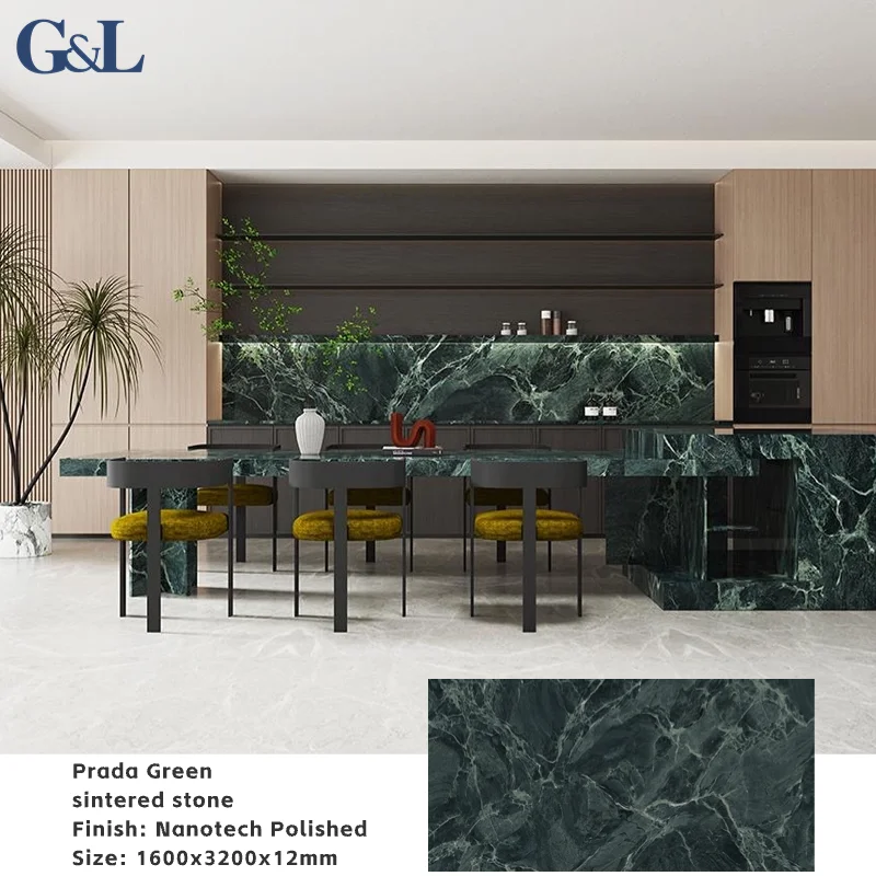 Living Room Background Wall 160X320 Quartz Quartzite Stone Slabs Green Kitchen Countertop Sintered Stone