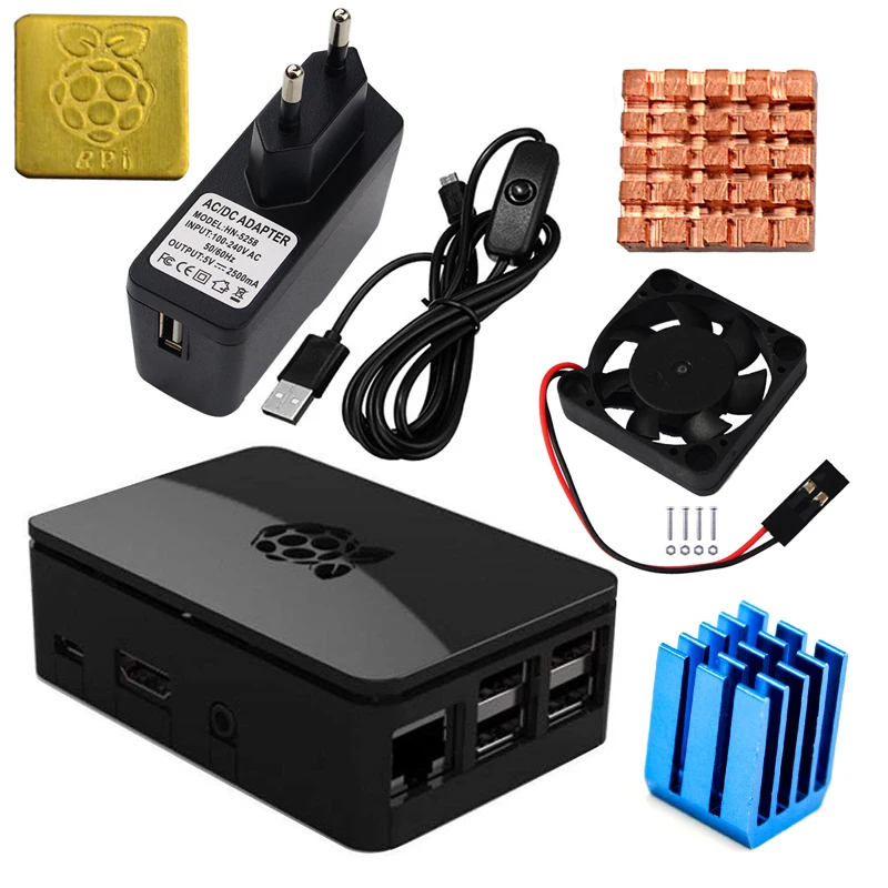  Для Raspberry Pi 3 Model B + Plus Case 5V охлаждающий вентилятор с винтами радиатор 2.5A USB зарядное устройство адаптер