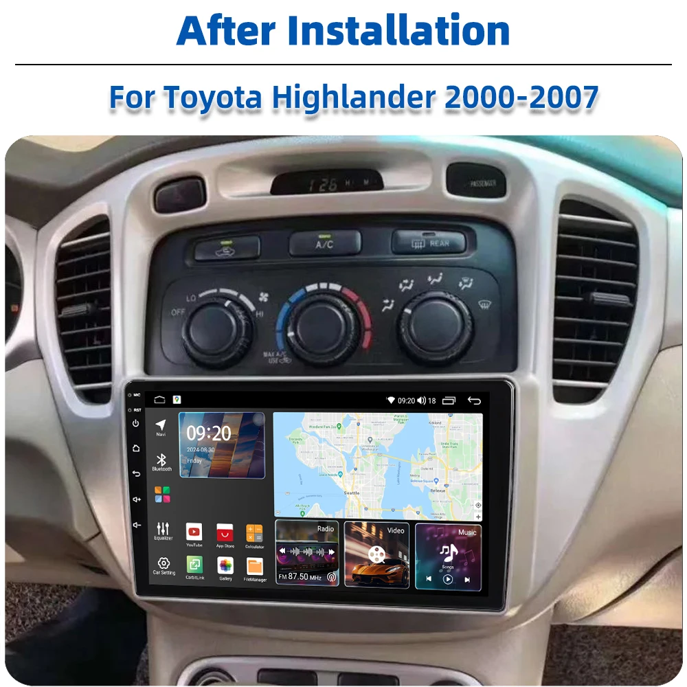 9 Inch Car Stereo Android Autoradio 2DIN Car Radio WIFI BT CarPlay Auto Headunit For Toyota Highlander 2000-2007