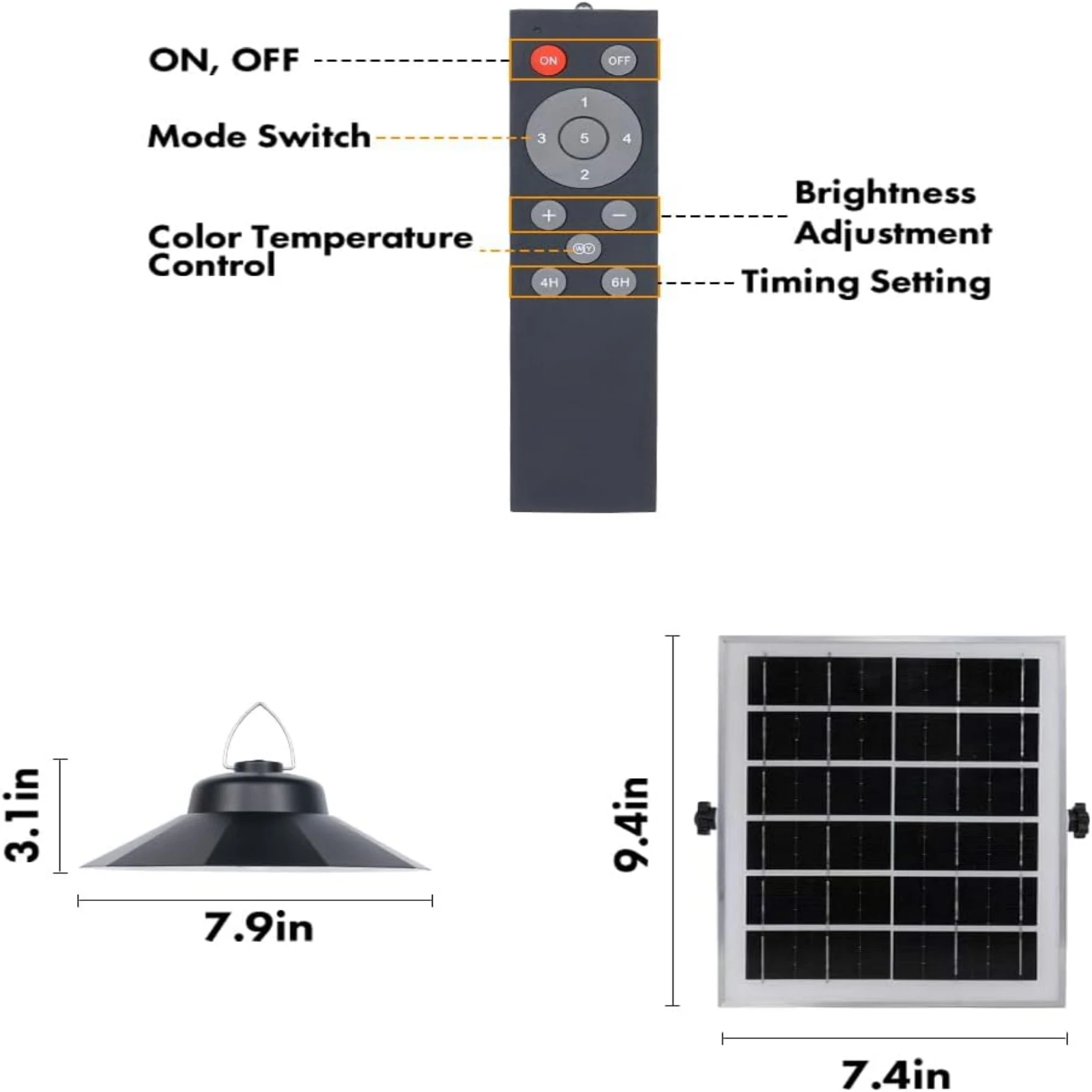 Outdoor Waterproof Solar Hanging Lamp 1200 lm Remote Led Shed Indoor Solar Pendant Lights