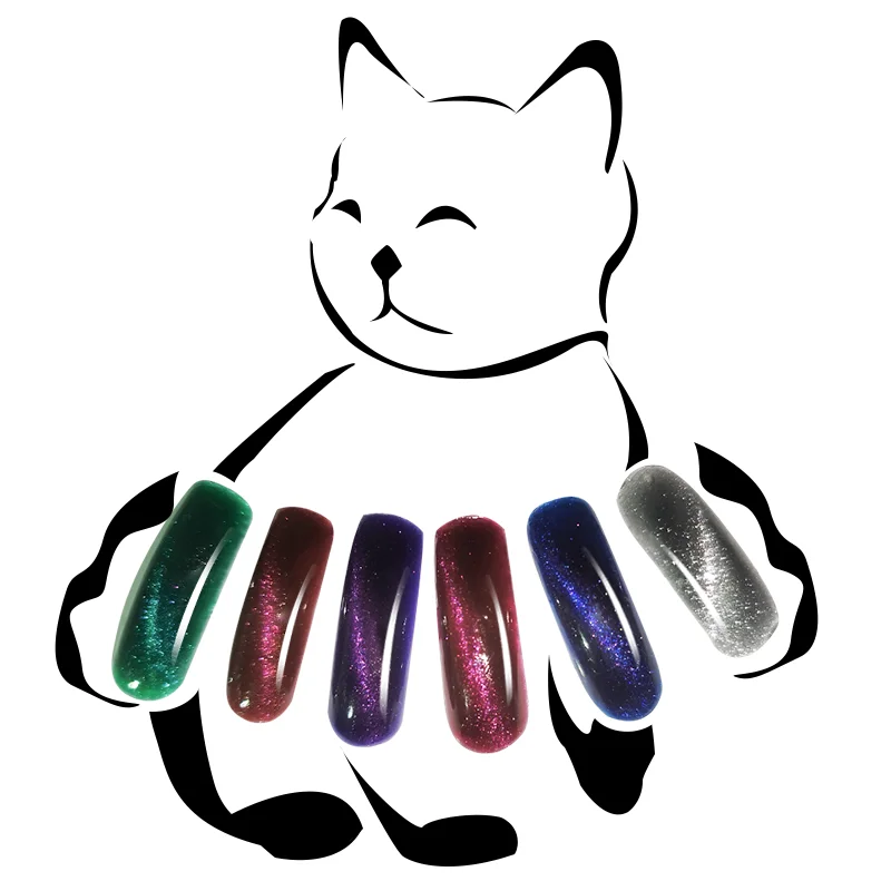 Cat Eye Gel Polish 6 Colors Magnetic Gel Nail Polish Holographic Glitter Cat Eye Poly Gel Extension for Home DIY Soak Off UV LED