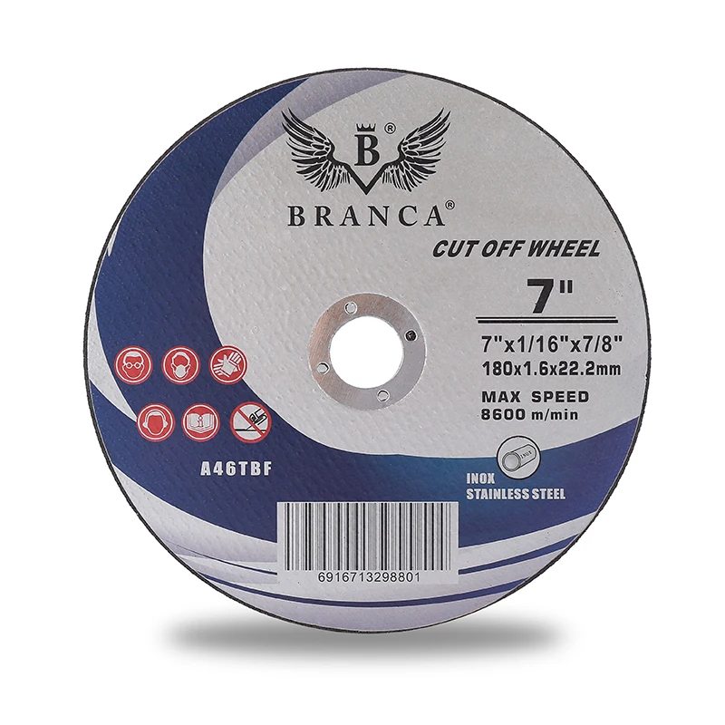 Branca 7 inch 180x1.6X22 mm cutting disc abrasives cutting wheel disks cut off wheel disc for stainless steel metal stone iron