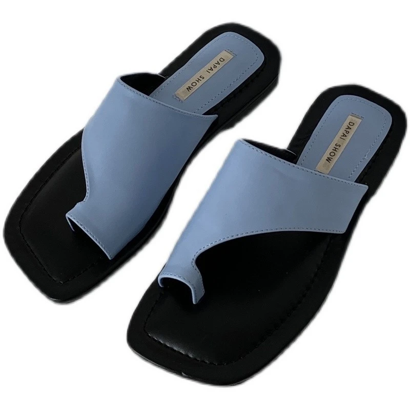 Simple square Toe Sandals for Women to Wear New Summer Pullover Beach Shoes with Versatile Low-heeled Flats