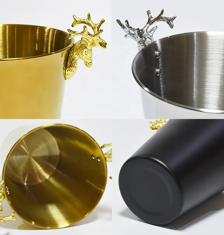 2022 new cross-border stainless steel antler ice bucket KTV hotel cooling beer bucket creative trend conical champagne bucket