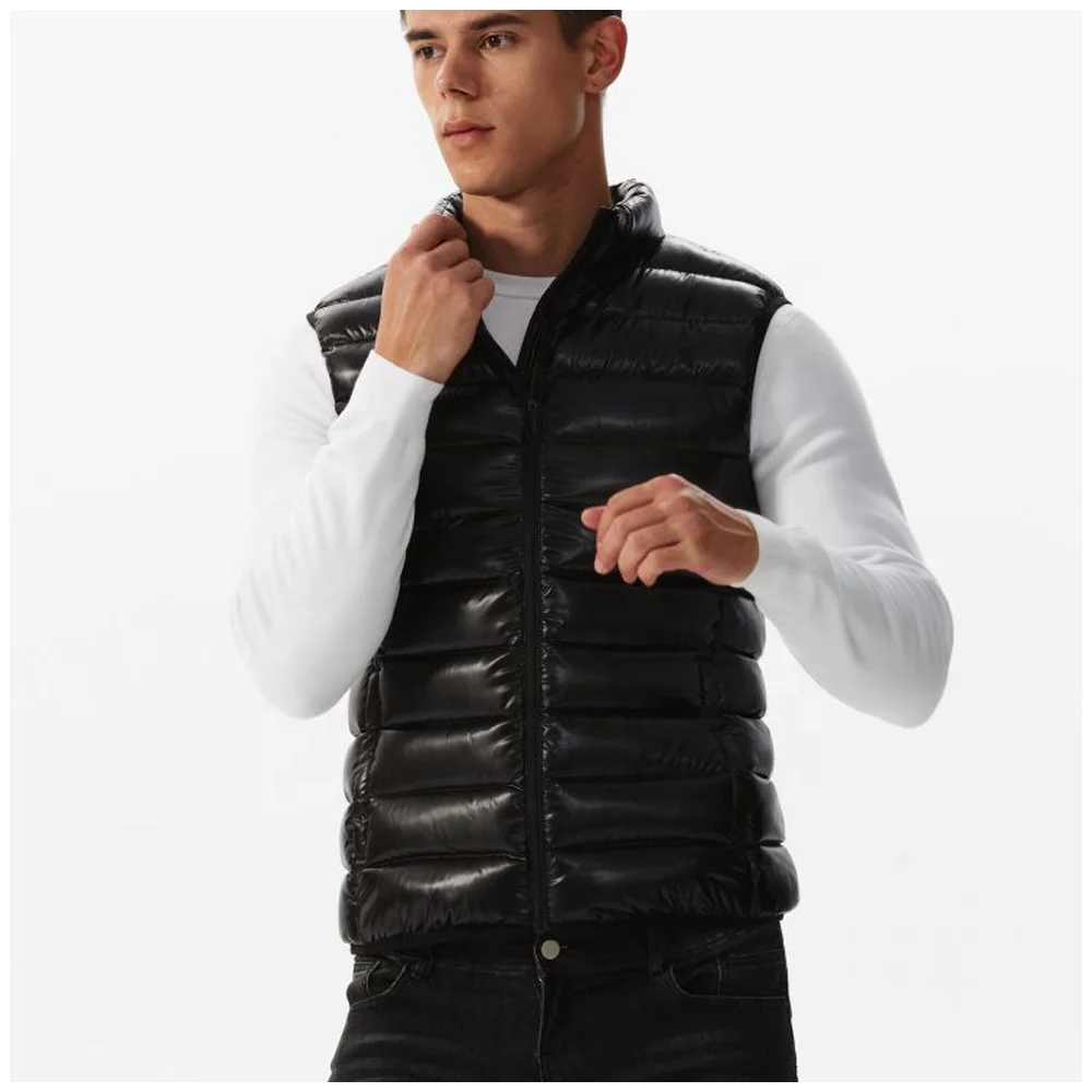 OEM high quality casual street wear trendy new fashion winter men outdoor shiny sleeveless black puffer vest