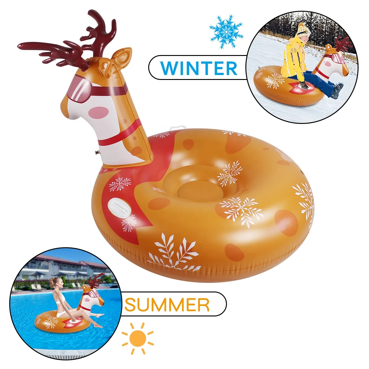 Factory Custom Elk Design Winter Snow Tube Sledding Inflatable Snow Sled for Kids and Adults