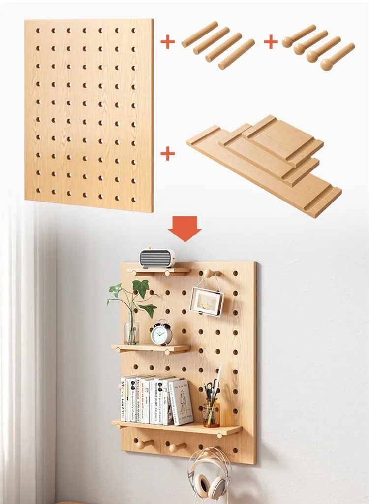 Wooden Pegboard Wall Mount Organizer for Wall Storage Rack Peg Board Display Stand Shelf