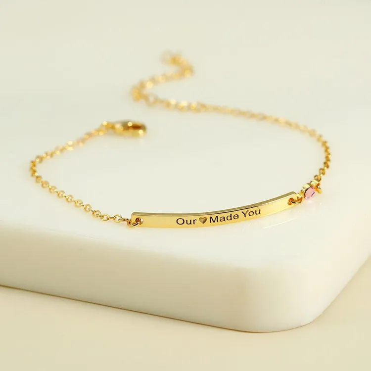 factory wholesale personalized custom logo name engraved gold bar 925 sterling silver birthstone bracelet for women
