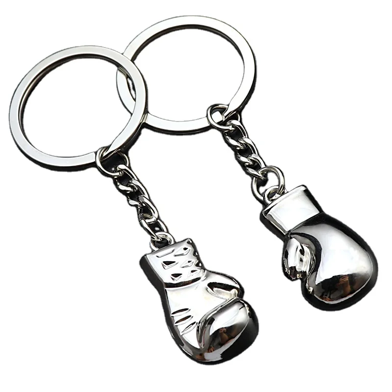 Car Hanging Sport Team Silver Mini 3D Metal Boxing Gloves Keychain