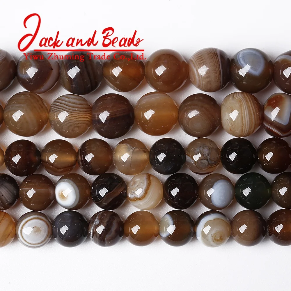 Natural Onyx Stone Brown Striped Agates Round Loose Beads for Jewelry Making