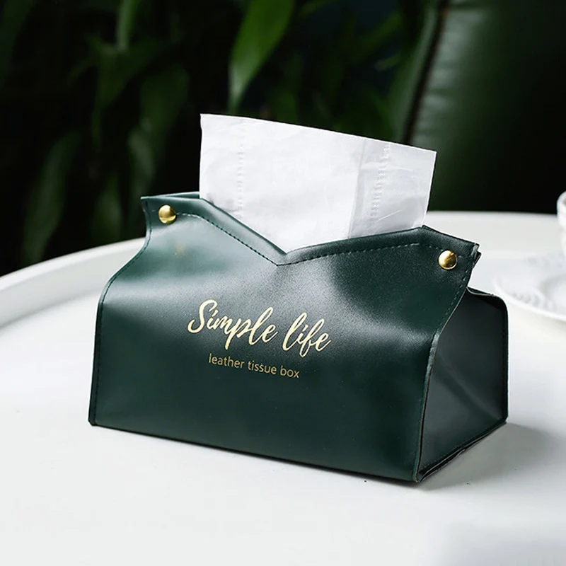 PU Tissue Holder Dispenser Soft Napkins Paper Tissue Box with Large Open Button Closure Bedroom High-Grade Tissue Box