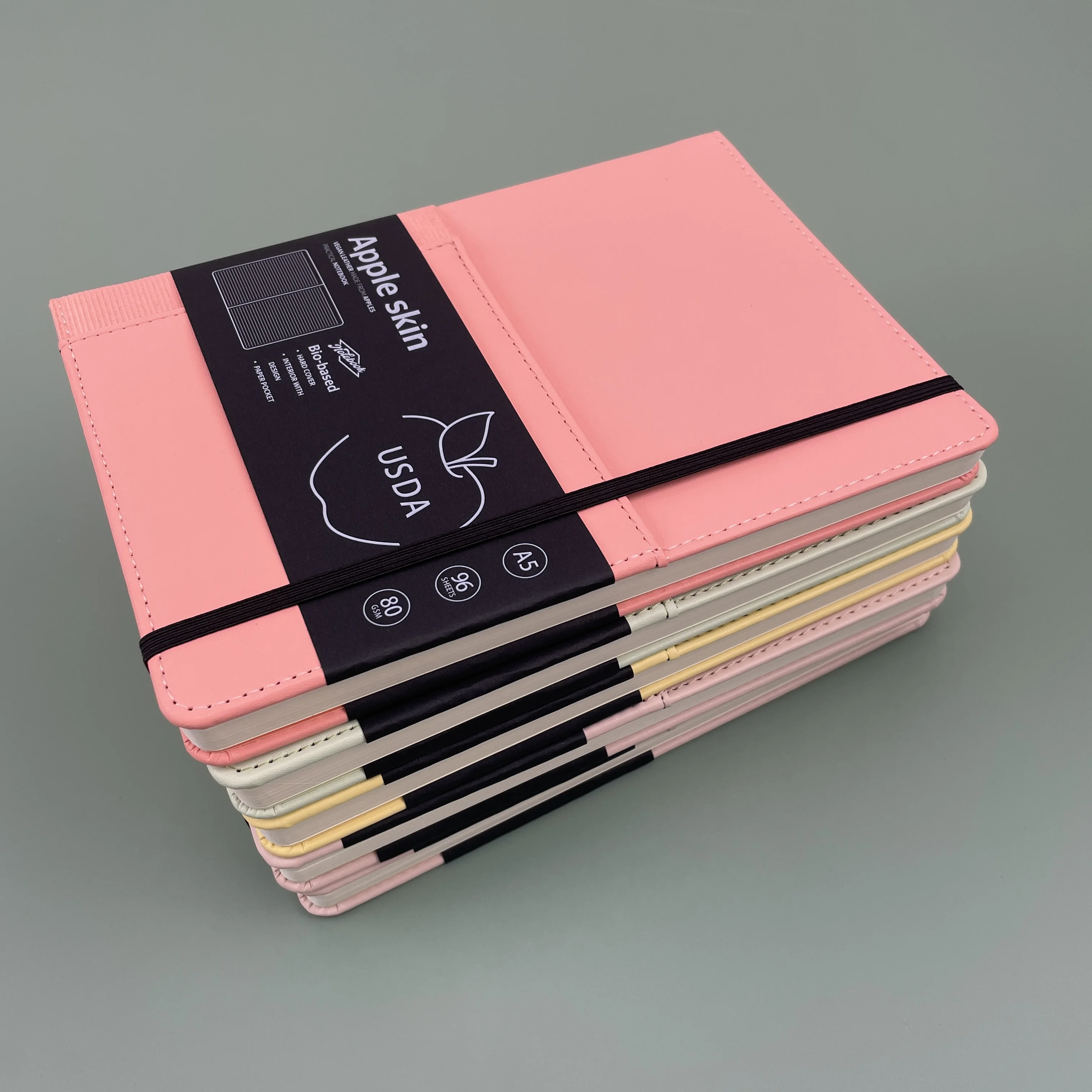 With Bellyband pocket  ribbon148x210mm Case binding Fruit PU Cover round corner customized school leather notebook journal