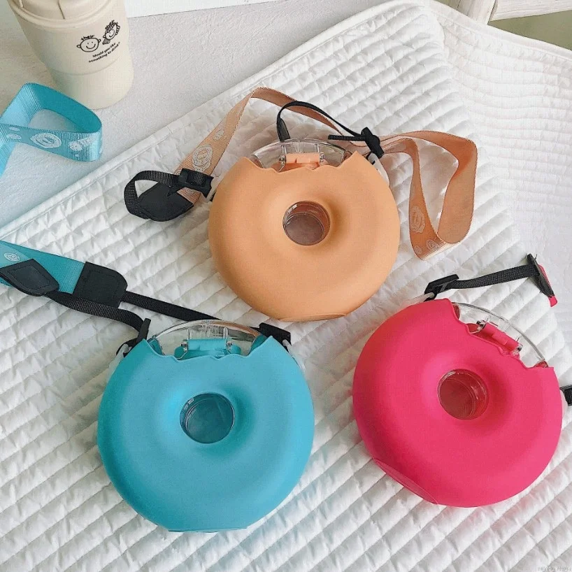 Children&Student Portable Doughnut Water Bottle tritan material School Drinking Water baby Straw Bottle Donut bottle