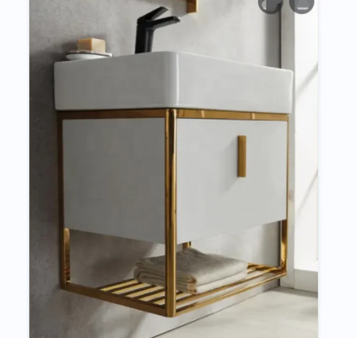 Lavabo in ceramica Piano in ceramica marmo Struttura in acciaio verniciato ceramic basin golden stainless steel frame wall hung