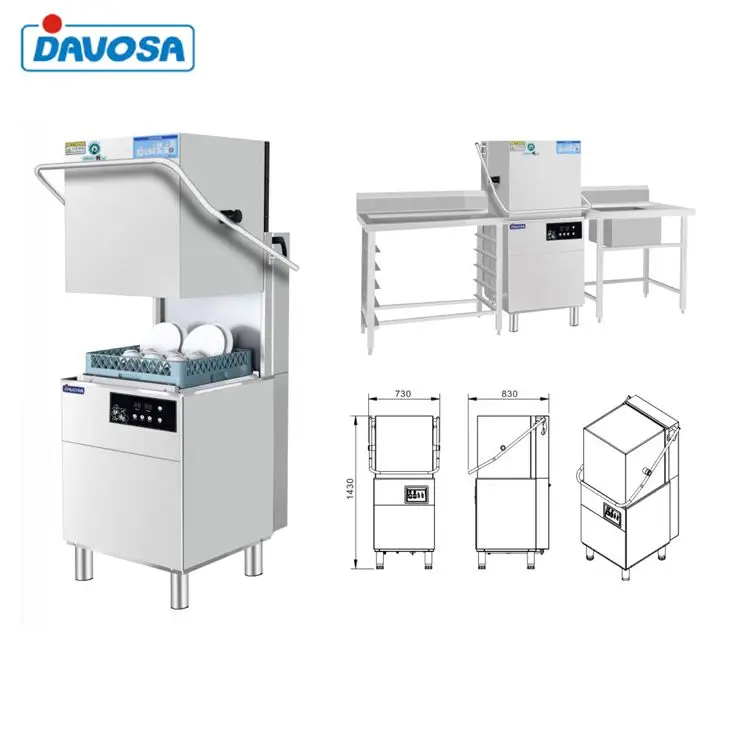 Automatic Restaurant Canteen Dishwasher Equipment Commercial Double Cycle Disinfection Drying 380V Electric Stainless Steel 380