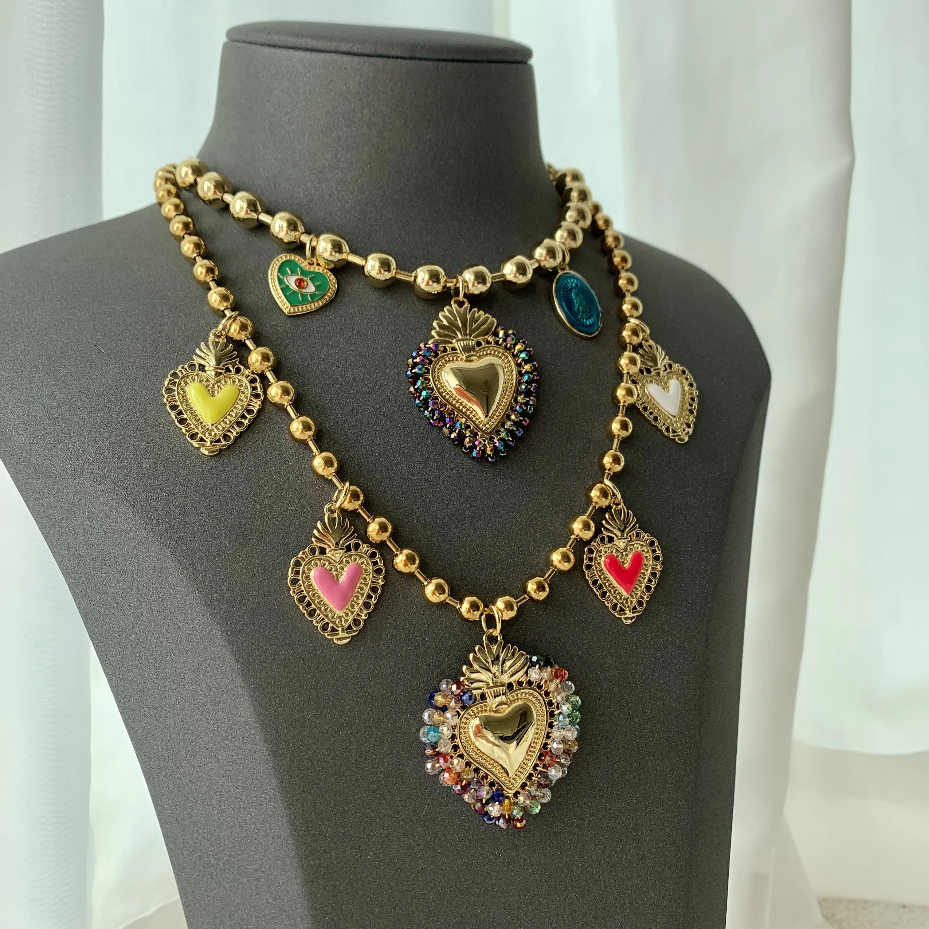 LS-L3161 New Arrival ball chain necklace women fashion jewelry religious sacred heart necklaces men 18k gold necklace