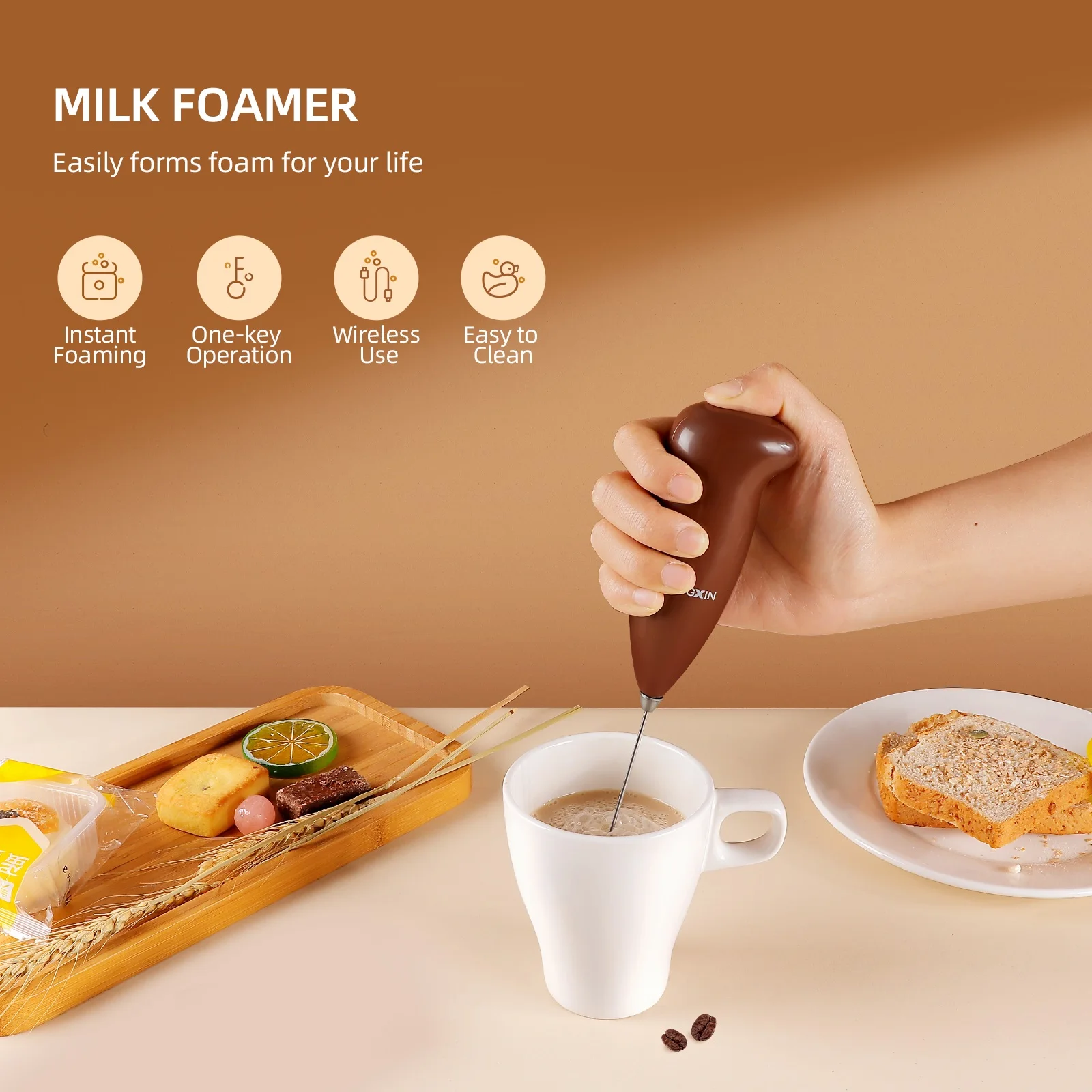 Electric Handheld mixer Single Spring automatic coffee  Whisk Milk Frother food mixer