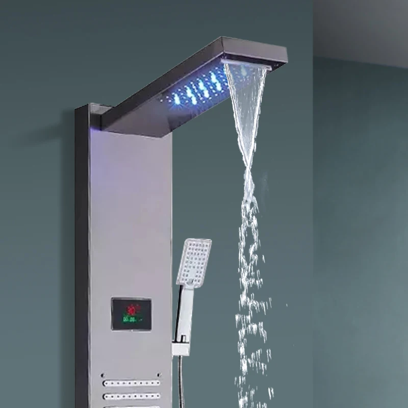 luxury wc toilet rain shower tower system bathroom wall mount shower column set black stainless steel led shower panel waterfall