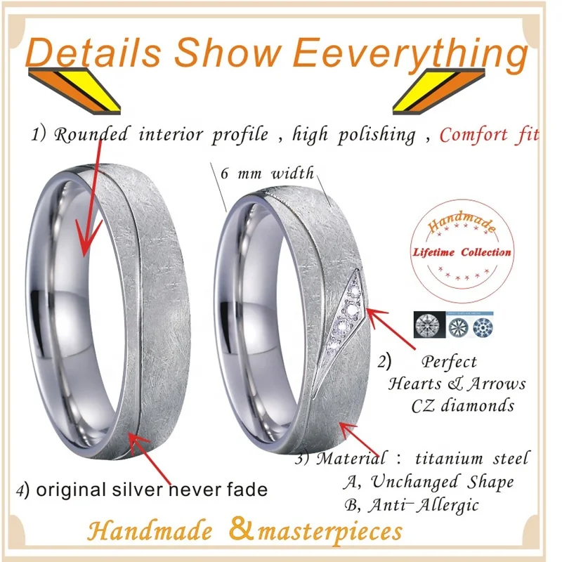 Unique Matte brushed mens couple wedding rings silver 925 white gold color stainless steel jewellery love ring for women