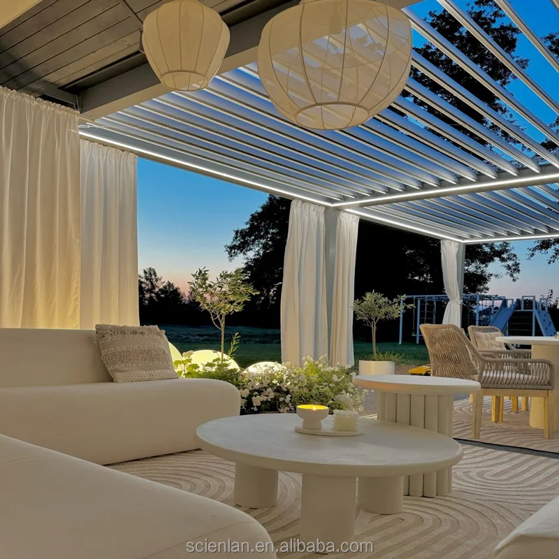 Hot Sales Manual Motorized Easy And Fast Setup Aluminum Pergolas Terrace Roof Rainproof Garden Louver Aluminum Pergola