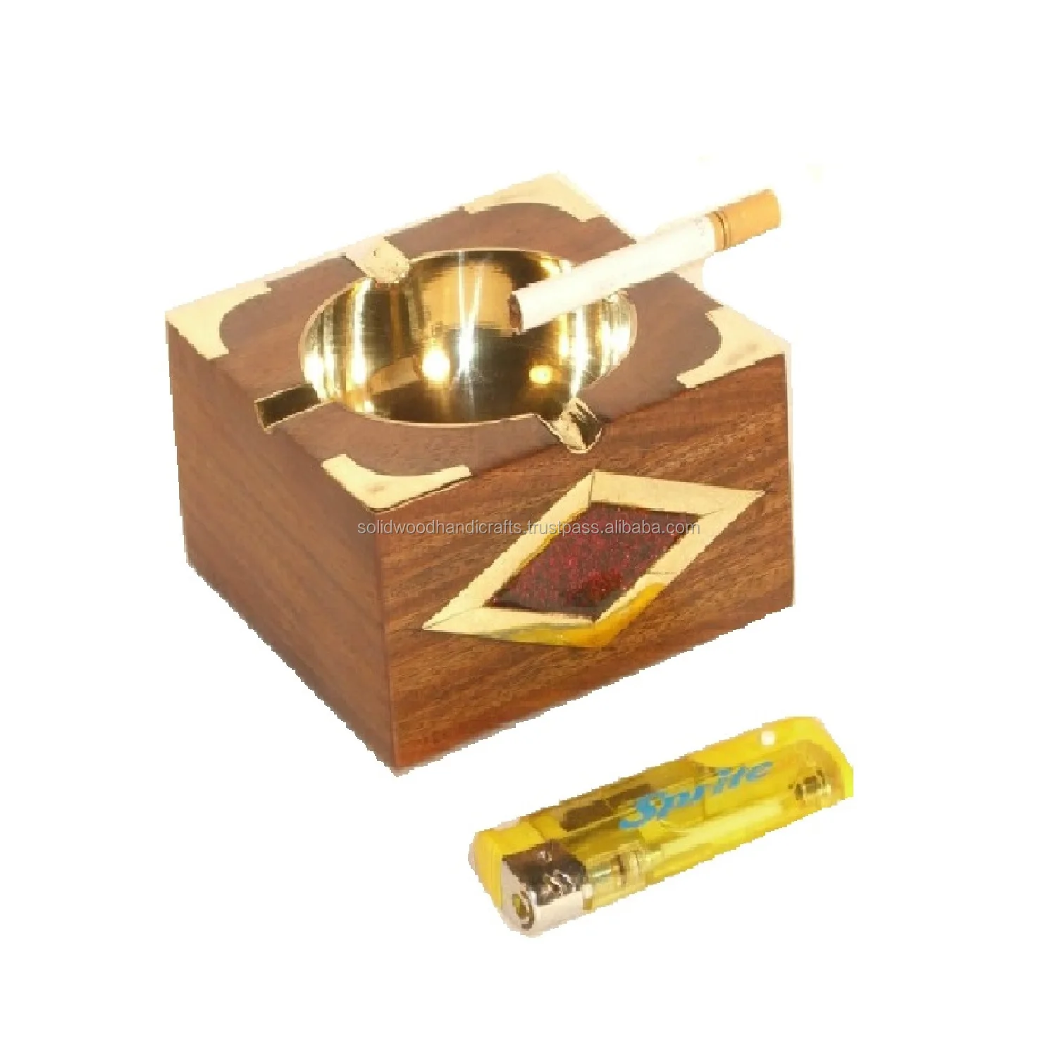EXCELLENT DESIGN MANGO WOODEN TABLE DECORATIVE BRASS INLAY DESIGN TOP ASHTRAY ITEM WITH CHEAP PRIZE