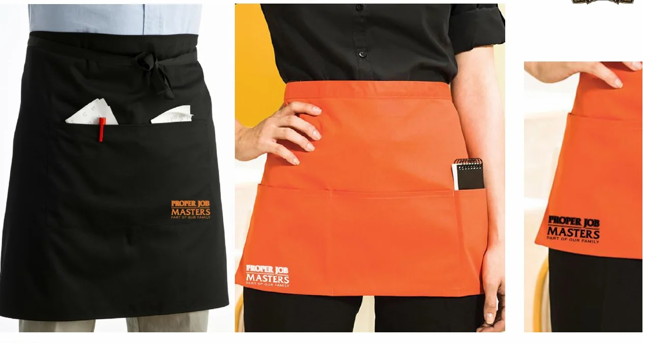 Newest custom black waterproof Cotton embroidery mini half work apron
